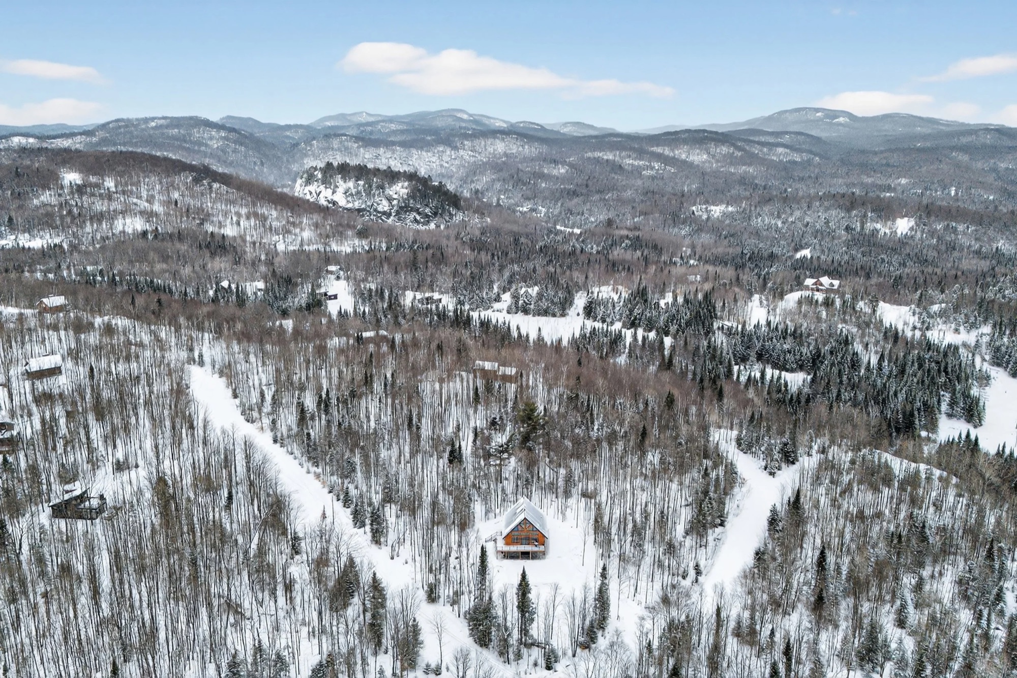 Aerial view of the snow-covered Laurentian forest